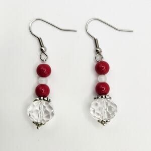 Handmade Earrings with Crystal, Red Coral, and Moonstone – 2" Dangle
